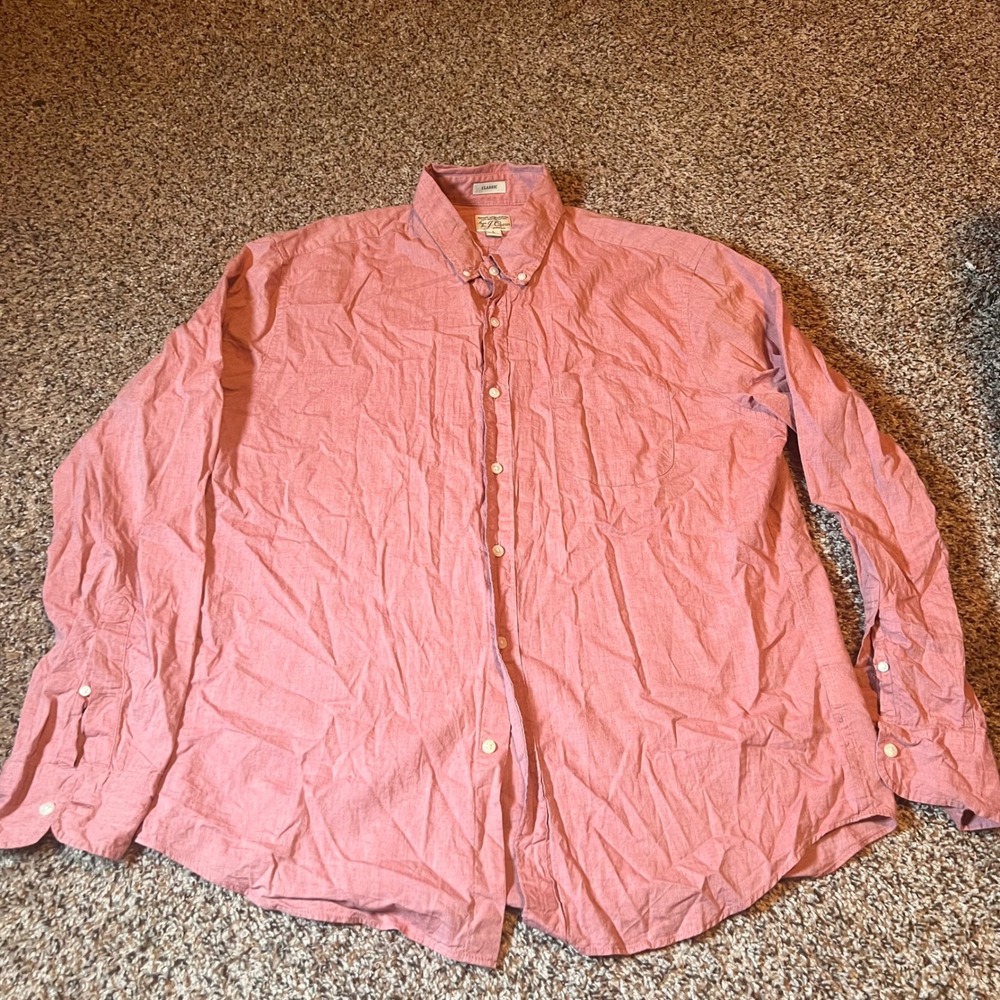 J. Crew Classic Stretch Button Down Shirt Organic Cotton Red Size Large